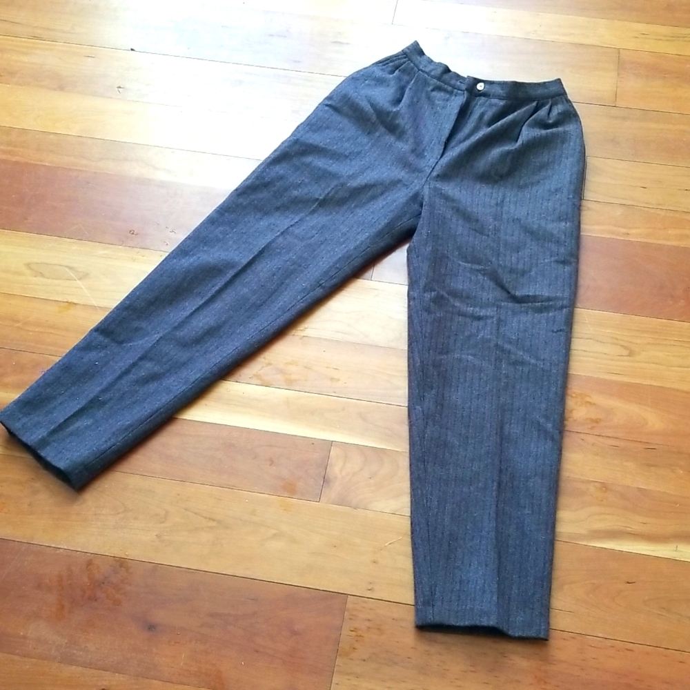 Vintage GREGOR 100% Wool Trousers High Rise Chocolate Herringbone 10